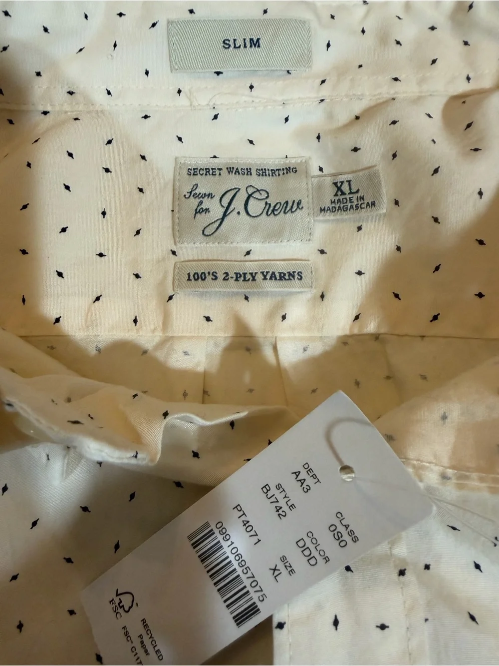 J. Crew Men's Cream Button-Down Shirt with Micro Dot Print